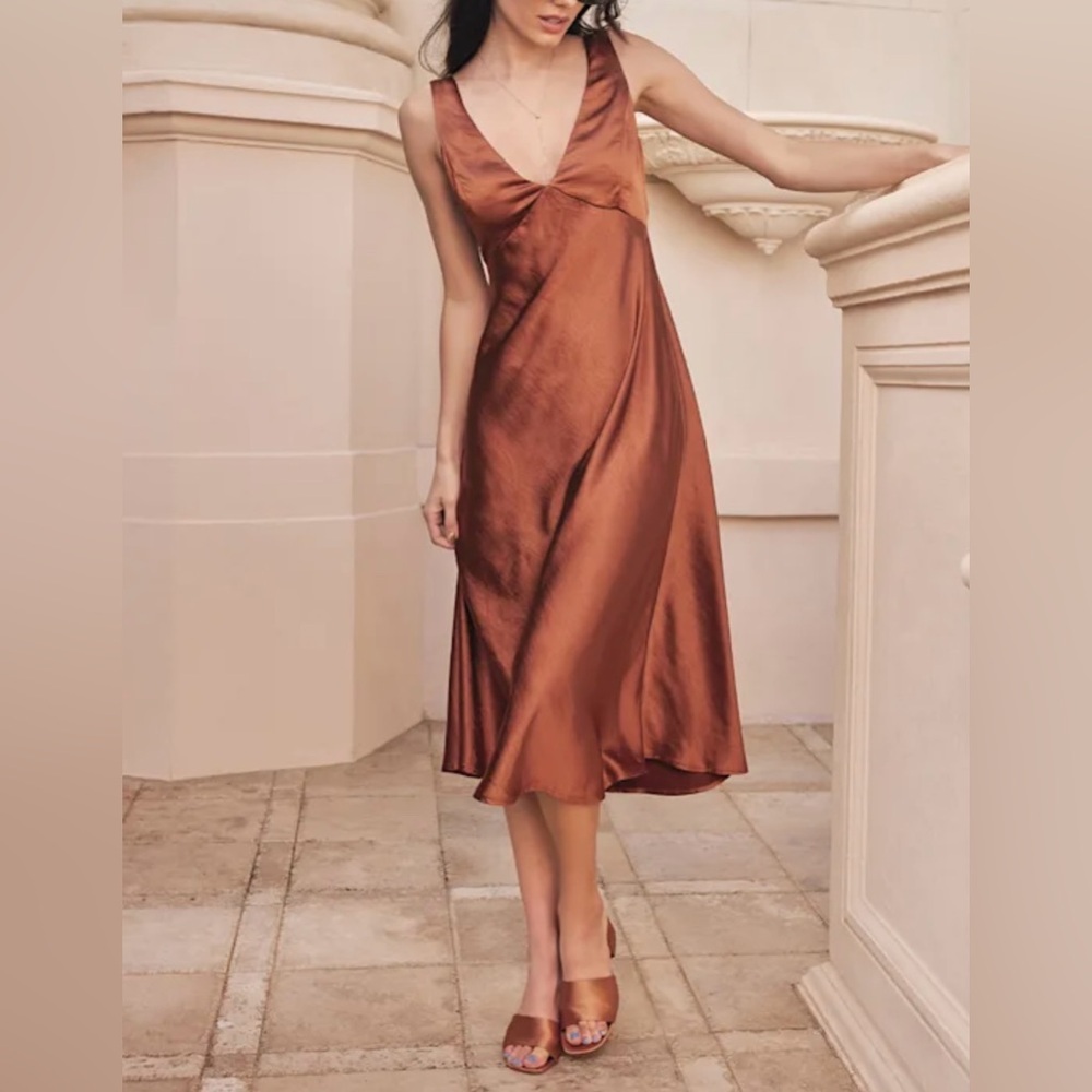 Lulus Incredible Love Brown Satin Cowl Back Midi Slip Dress Party Wedding Formal - Picture 6 of 14